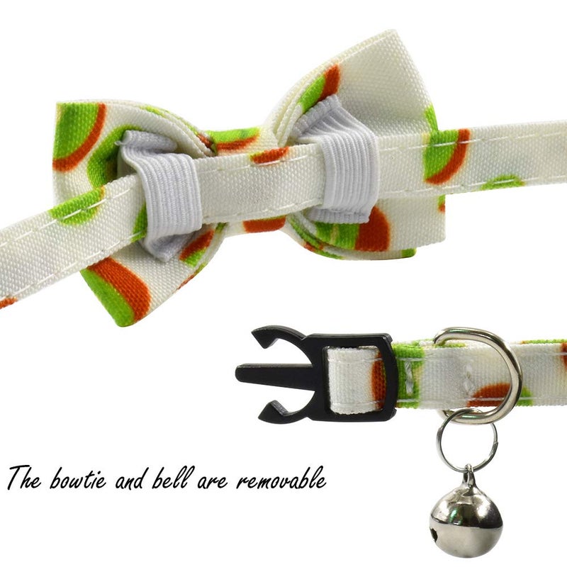 Ximipet Cat Collar Bow Tie with Bell, Breakaway Kitten Collar, Lemon/Apple/Kiwi/Banana/Cherry/Strawberry/Pineapple Fruits Design, Cool Cat Collar Bowtie with Quick Release Adjustable 7.5-11in (Kiwi) - Image 3